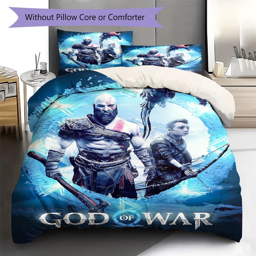 God of War Pattern Bedding Quilt Set Quilt Cover Pillowcase Home Decoration Gift (1 * duvet cover + 2 * pillowcase, without core)