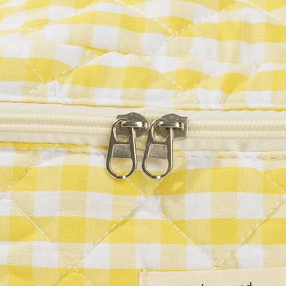 

3 Pcs Cotton Quilted Makeup Bag Large Capacity Women Cosmetic Bag Plaid Toiletry Organizer Bag Zipper Cute Pouch жёлтый
