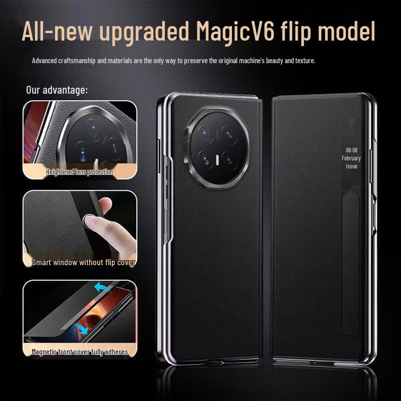 KOOLIFE Echte Leder Smart Window Flip Case für Honor Magic V6