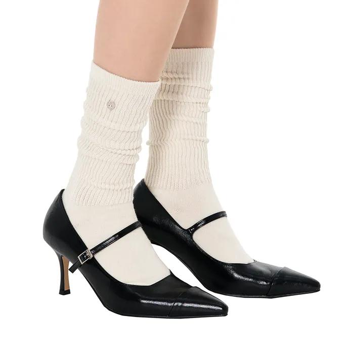 Heart Button Knee Socks / Cream