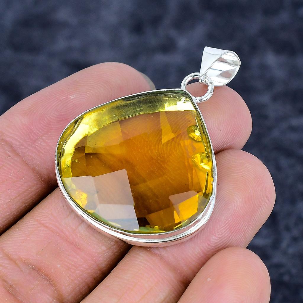 Citrine Gemstone Handmade 925 Sterling Silver Jewelry Pendant 1.77" M-3257