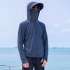 Men Summer Sun Protection Clothing Hooded Drawstring Long Sleeve UV Protection Coat Solid Color Zipper Placket Anti-UV Fishing Clothing