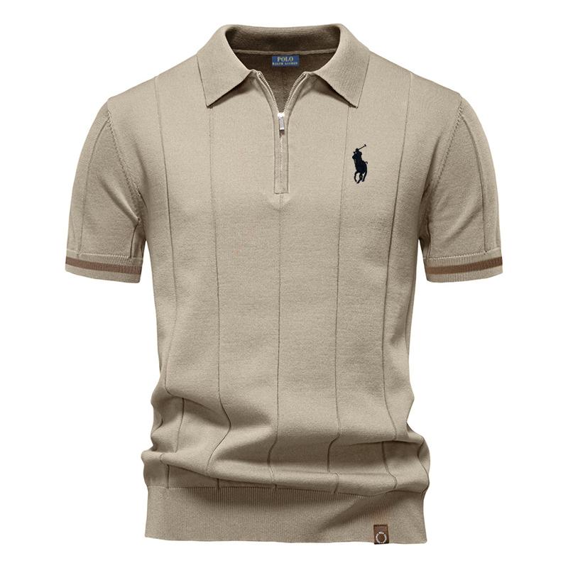 Polo Ralph Lauren Jaro/Léto Pony Vyšívané Nové Pánské Business Casual Vlněné Polokošile, Pletená Polokošile s Límcem na Knoflíčky, Krátký Rukáv