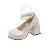 Retro Mary Jane Shoes Women's Summer New High Heels White Pearl Thick Heel Platform Gentle Small Leather Shoes