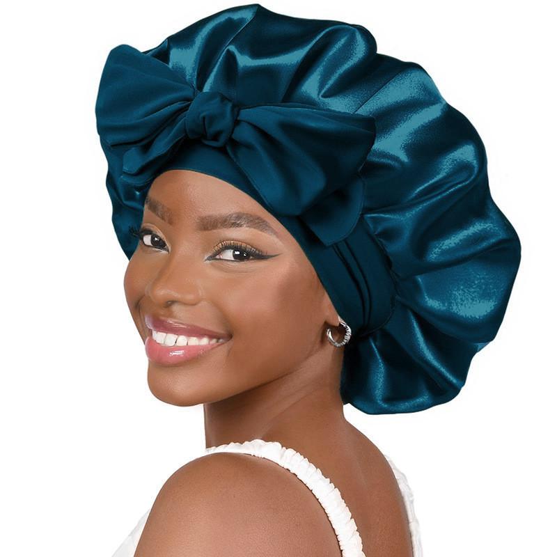 Bonnet de Nuit en Satin pour Femmes avec Nœud Papillon Lien Réglable Soin des Cheveux Bonnet de Nuit Doux en Soie