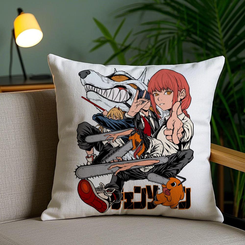Cute C-Chainsaw Man Anime Cushion Cover Soft Short Plush Double-Sided Printing Home Decor Machine Washable Pillow Case Gift