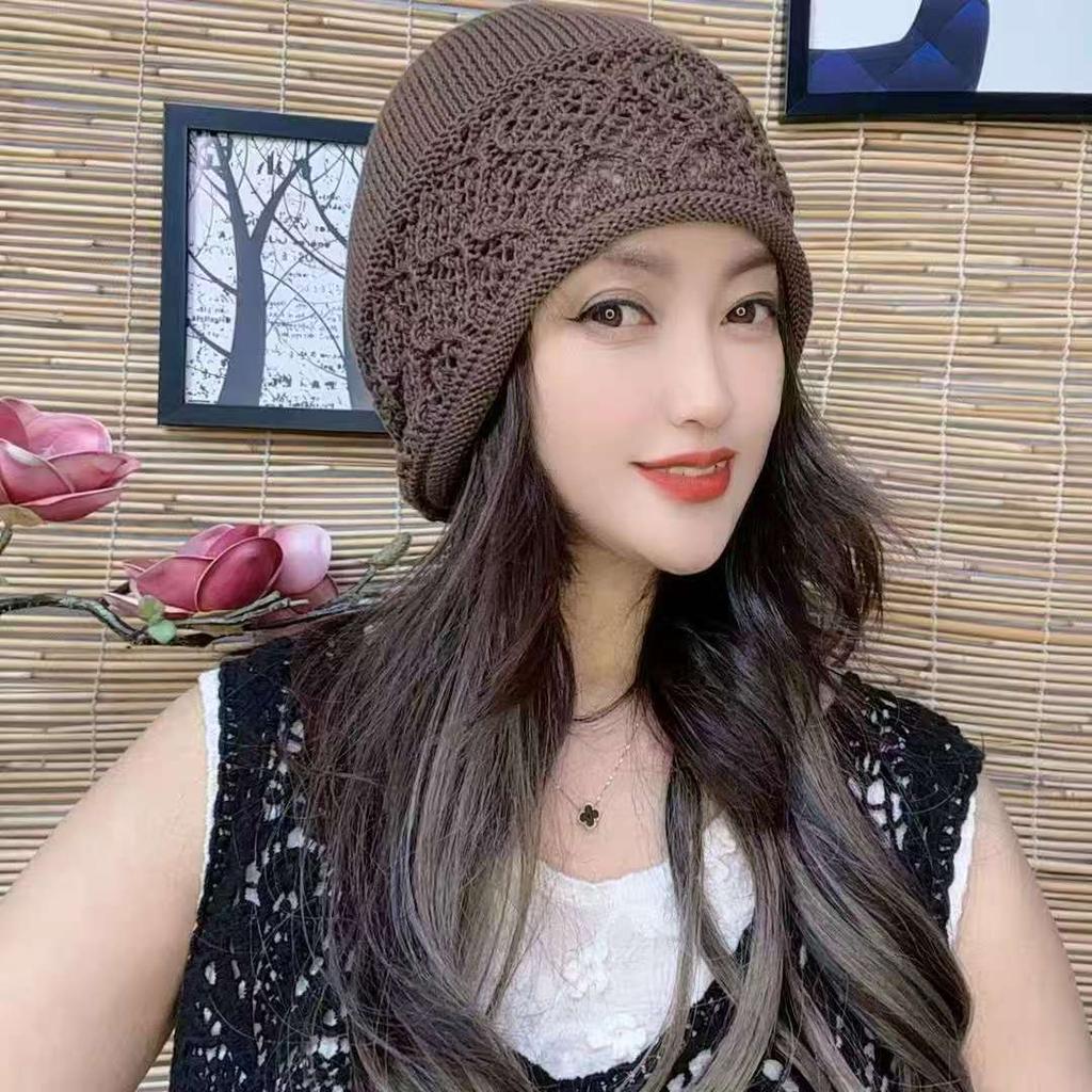 Handmade crochet fashionable warm bald hat autumn and winter thickened hat women's new ethnic style knitted wool stacking hat