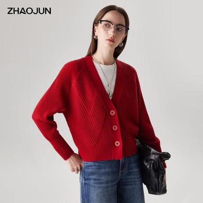 Zhaojun Women's Autumn/Winter Red Wool Cardigan