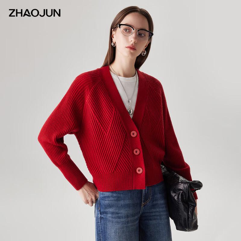 

Zhaojun Women s 2025 A/W Red Loose Wool Cardigan M