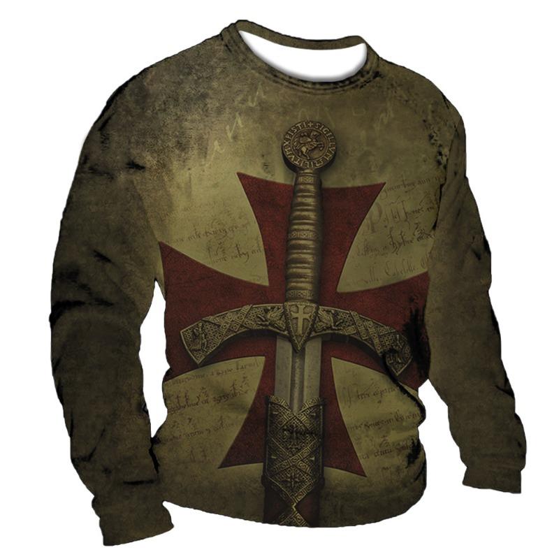 Vintage Print Men T-Shirts Samurai Pattern Knights Templar 3D Top Cotton Tee Streetwear Autumn Long Sleeve Oversized T Shirt 5XL