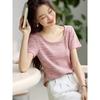 MOHANYIMEI Casual U-Neck Slim Gradient Short Sleeve T-Shirt