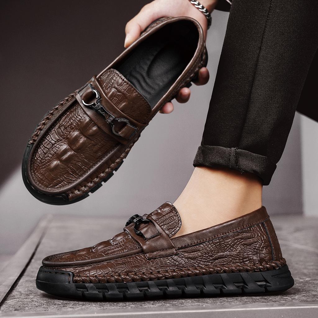 Men's Casual Shoes Crocodile Pattern Leather Men's Classic British Style Loafers Men Party Wedding Flats