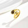 18K Gold Plated Brown Tiger Eye Natural Stone Water Drop Statement Open Ring,Vintage Boho Jewelry for Women