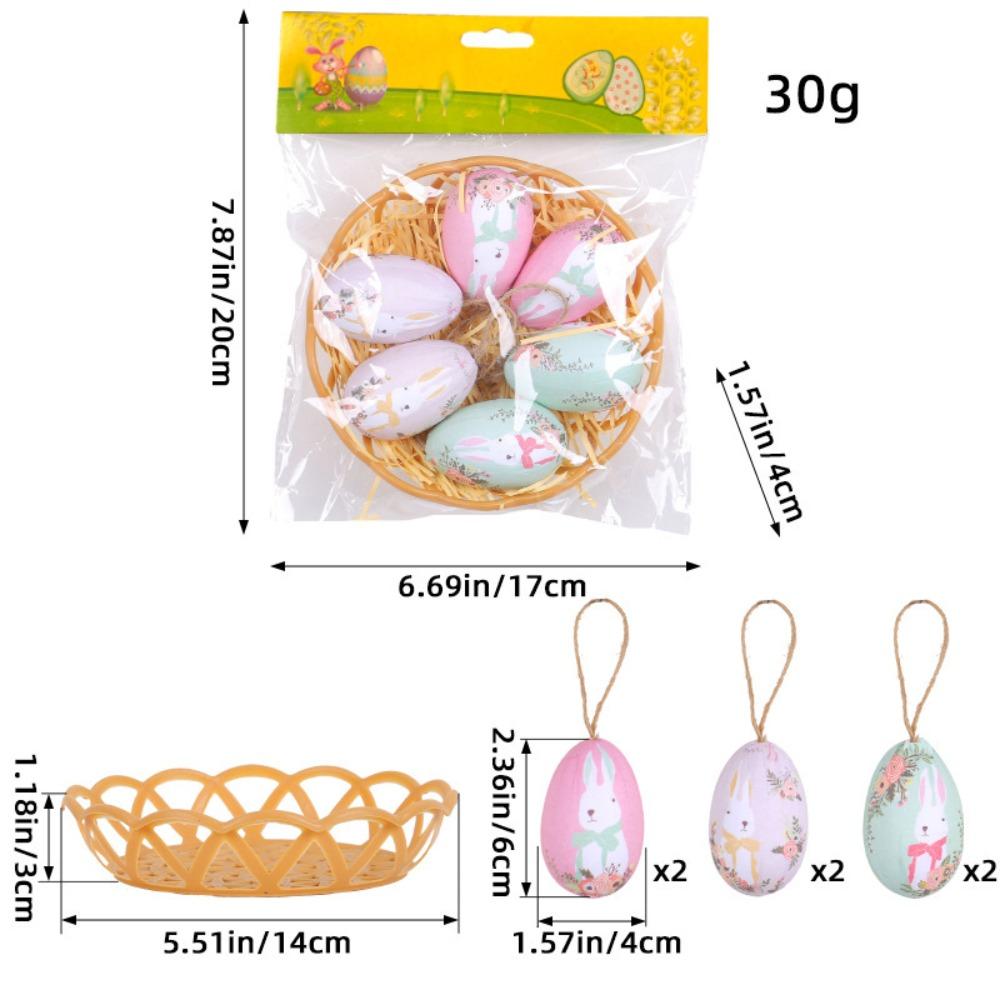 6PCS Plastic Easter Eggs Mini DIY Craft Bunny Eggs Hanging Ornament Colorful Multi-pattern Colorful Eggs Decoration