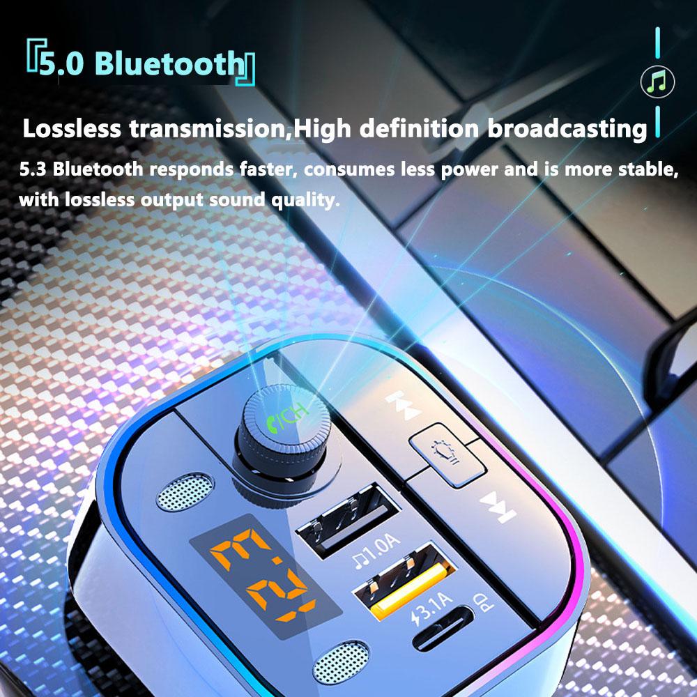 Car Bluetooth5.0 Receiver MP3 Player FM Transmitter Multifunctional Lossless Sound Quality Cigarette Lighter Car Conversion Head