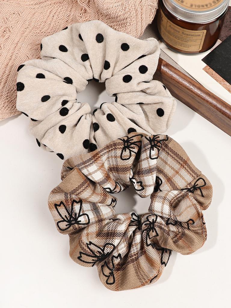 Plaid Polka Dot Solid Colorful Scrunchies for Women Girls, No Damage Elastic Hair Ties for Thin Thick Hair