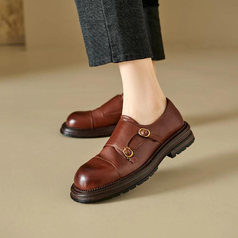 Fashion 2024 New Autumn Women Oxford Loafers Retro Chelsea Women Shoes Luxury Pumps Genuine Leather Bullock Shoes Platform Ladies Shoes