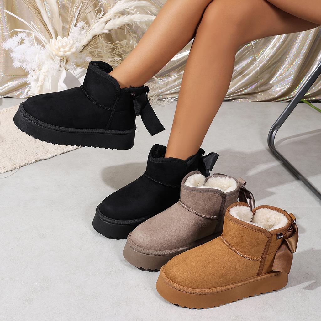 Thick-soled Snow Boots Heightened Cotton Boots Thickened New Non-slip Winter Velvet Warm Bow Cotton Shoes