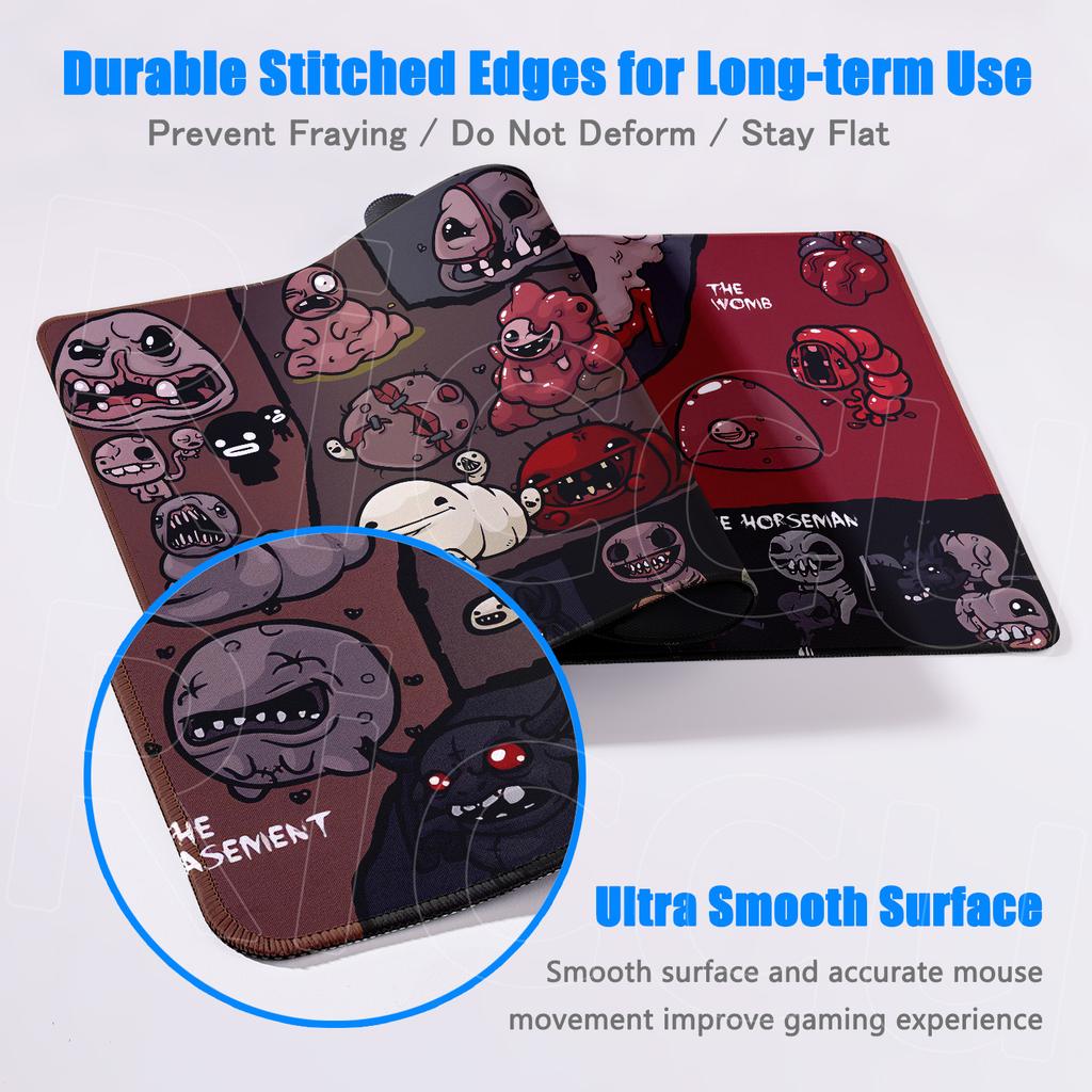 Mauspad Groß The Binding Of Isaac Mauspad HD-Druck Computer-Gaming-Tastaturmatten PC-Gummi-Zubehör Verriegelte Kante Schreibtischteppich