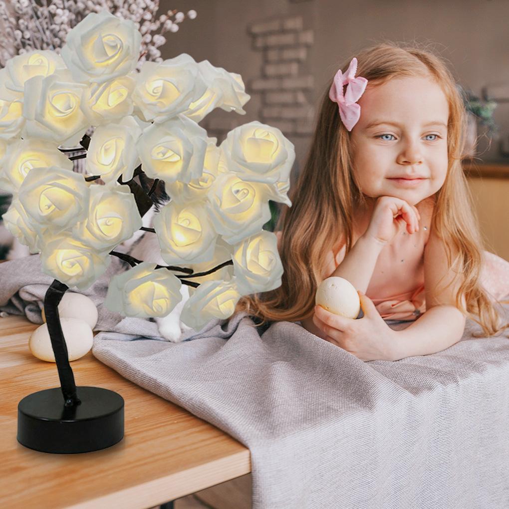 LED Rose Tree Nightlight Battery Operated Touch Control Table Light Holiday Birthday Nightstand Bedside Lamp Party Decor