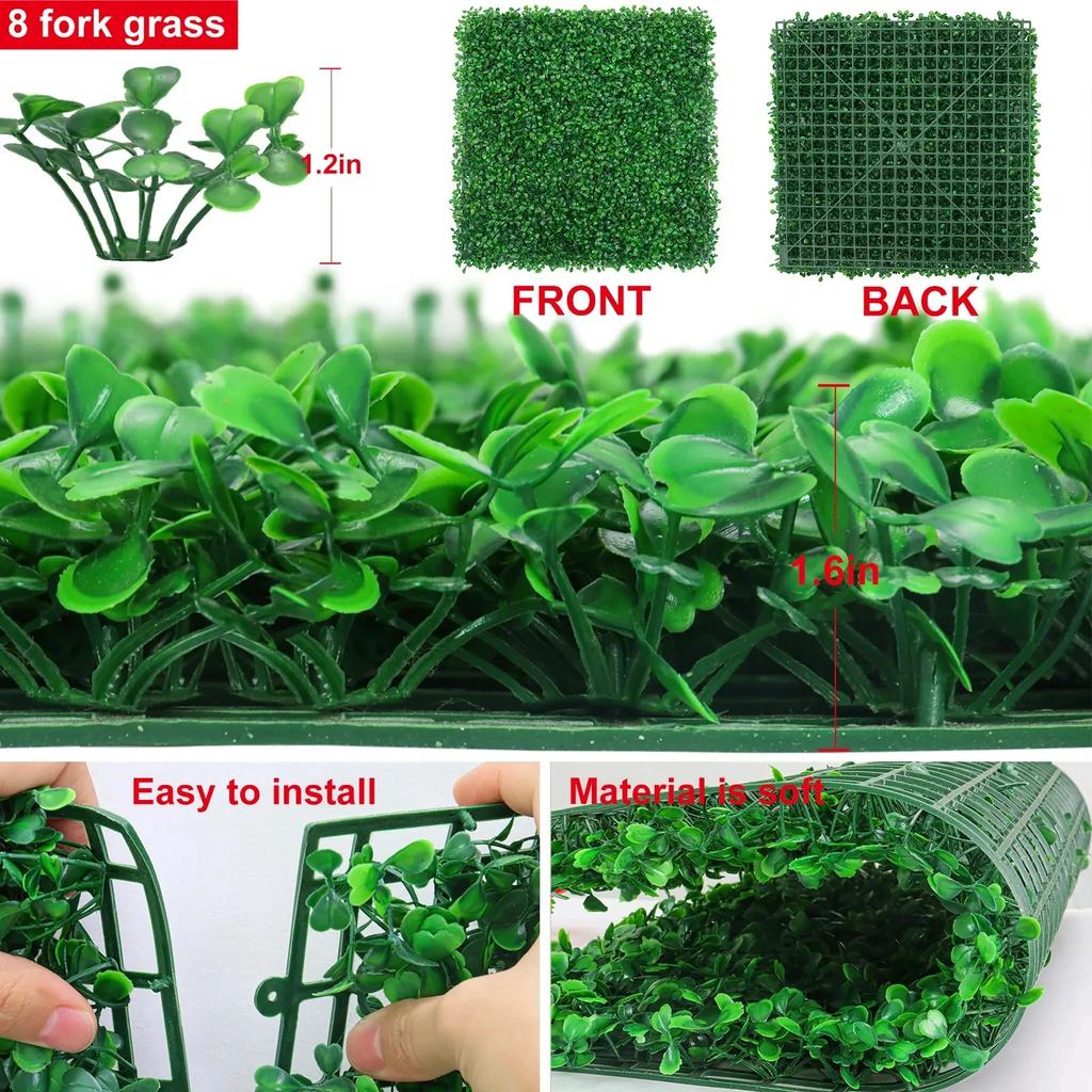 25*25cm Pereți cu Plante Artificiale Frunziș Gard Viu Covor cu Iarbă Panouri cu Verdeață Gard Simulare Peisaj Plastic Gazon Plante Verzi