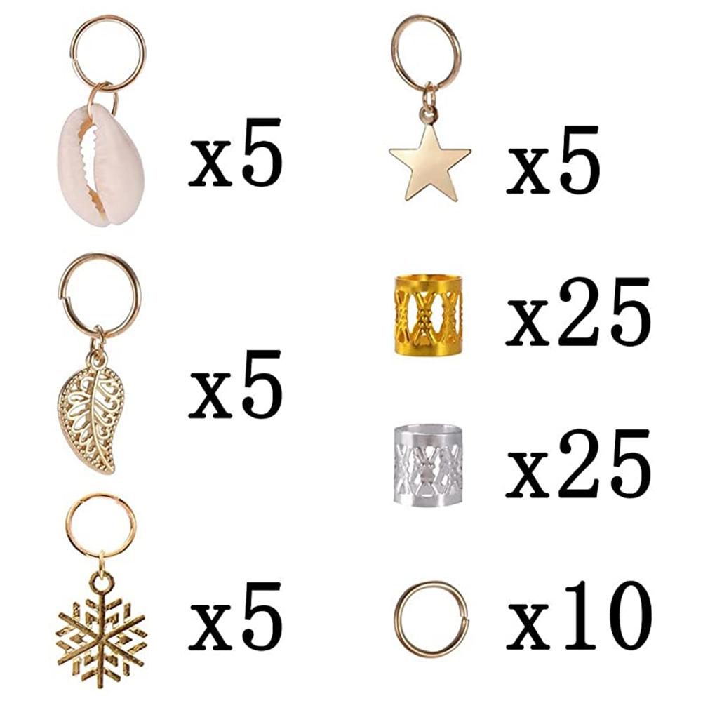 80Pcs Hair Jewelry Rings Clips Aluminum Dread Locks Adjustable Metal Cuffs Beads Braiding Hair Decorations