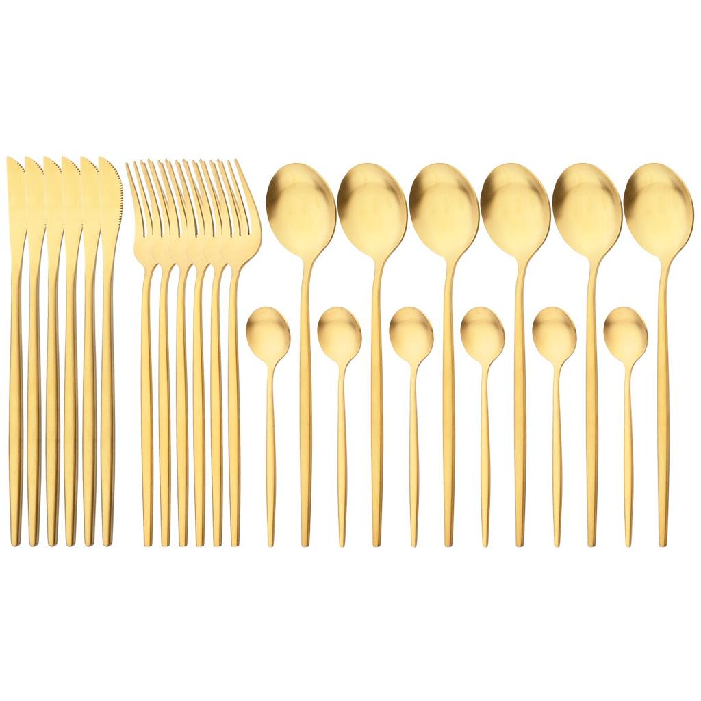 24pcs Black Cutlery Set Dinner Knives Fork Tea Spoon Dinnerware Matte Stainless Steel Tableware Flatware Kitchen Silverware Set