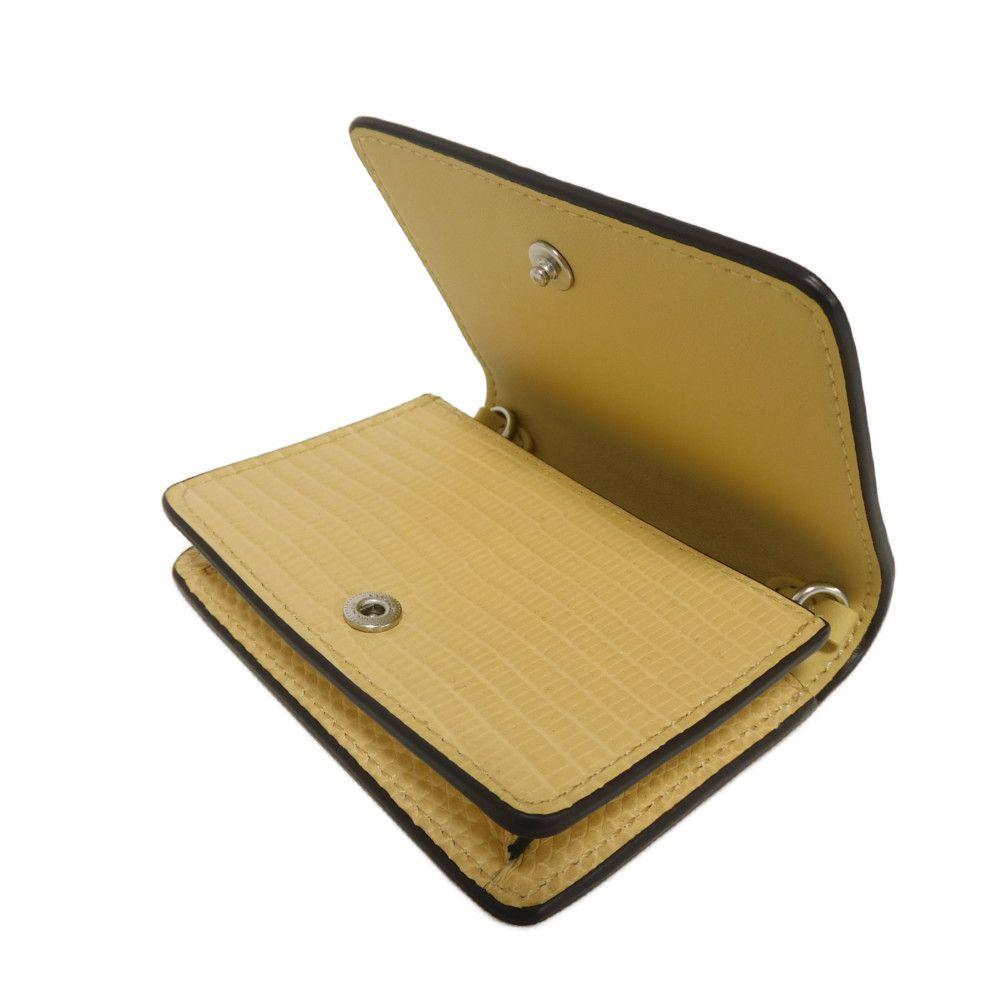 Used 9726 Chain Mini Wallet CR372 7941 Lizard 2-Way Card Case/Coin Purse, Unused Logo Metal, Pastel Yellow, Unisex from