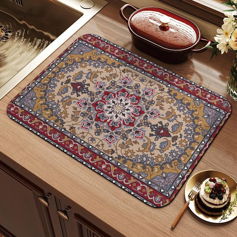 Bohemian Stil Diatomeenerde Küchenspülbeckenmatte Rutschfest Wasserabsorbierend Ablassmatte Arbeitsplatte Geschirrtrocknung