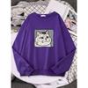 Cat Diagram Print Pullovers Autumn Basics Sweatshirt Loose Street Women Clothing Fashion Oversize Long Sleeved Crew Neck Pullover