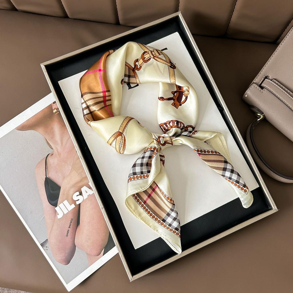 Hedvábný šátek pro ženy, módní všestranný, vysoký smysl, 70 čtverečních stop, ochrana krku, šátek, retro šátek, taška