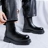 British Style Men Casual Party Nightclub High Chelsea Boots Natural Leather Shoes Cowboy Platform Boot Big Toe Motorcycle Botas