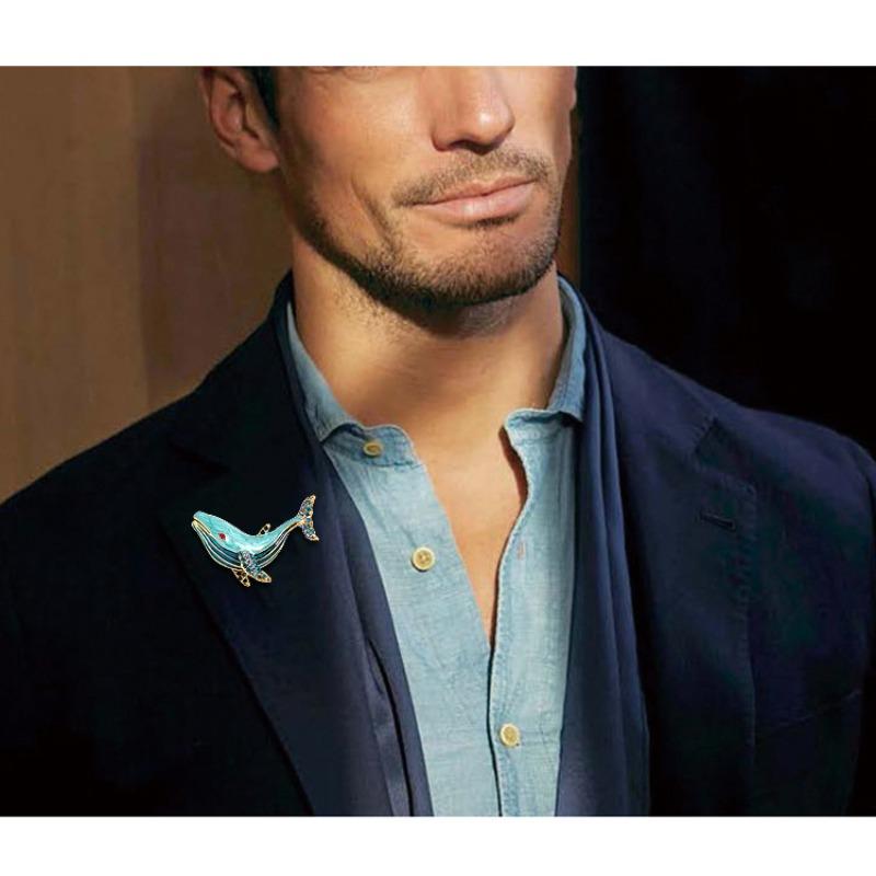 Whale brooch, European and American fashion brooch, inlaid with rhinestones, drip oil, crystal collar brooch