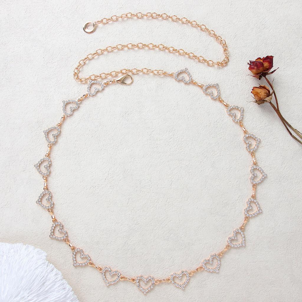 Heart-shaped Rhinestone Zircon Waist Chain for Women High-end Simple Design Metal Chain Accessories Fashion Jewelry