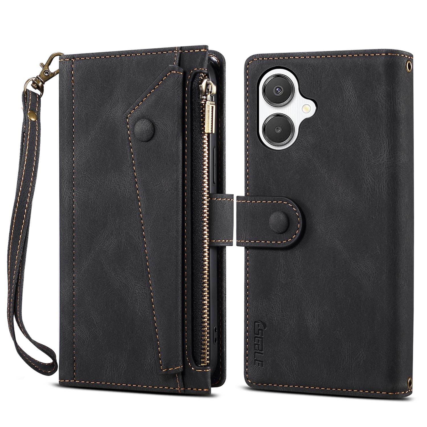 

ESEBLE Star Series For Samsung Galaxy A07 Case Zipper Wallet Leather Stand Phone Cover with Wrist Strap Black