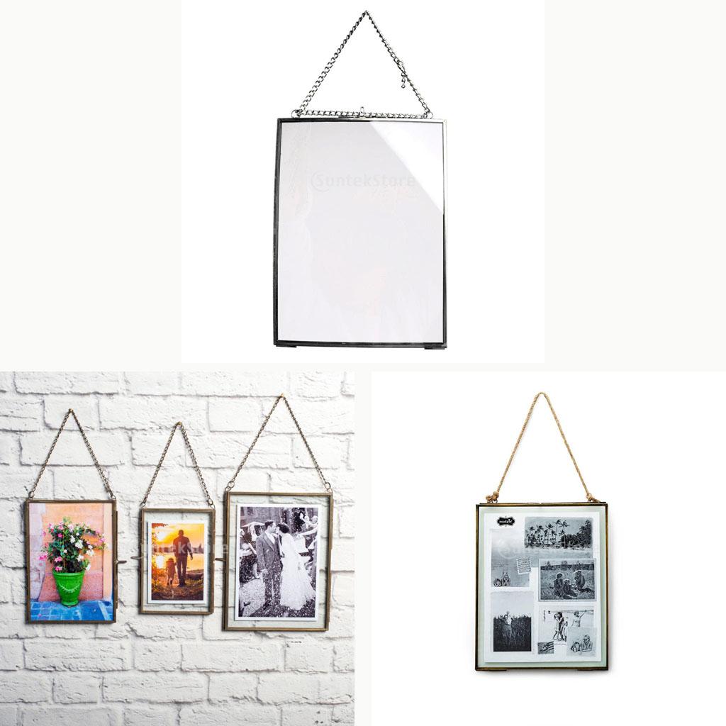 Vintage Metal Brass Photo Frame Glass Photo Holder Wall Hanging Decoration Frame for Custom Family Photo Gallery