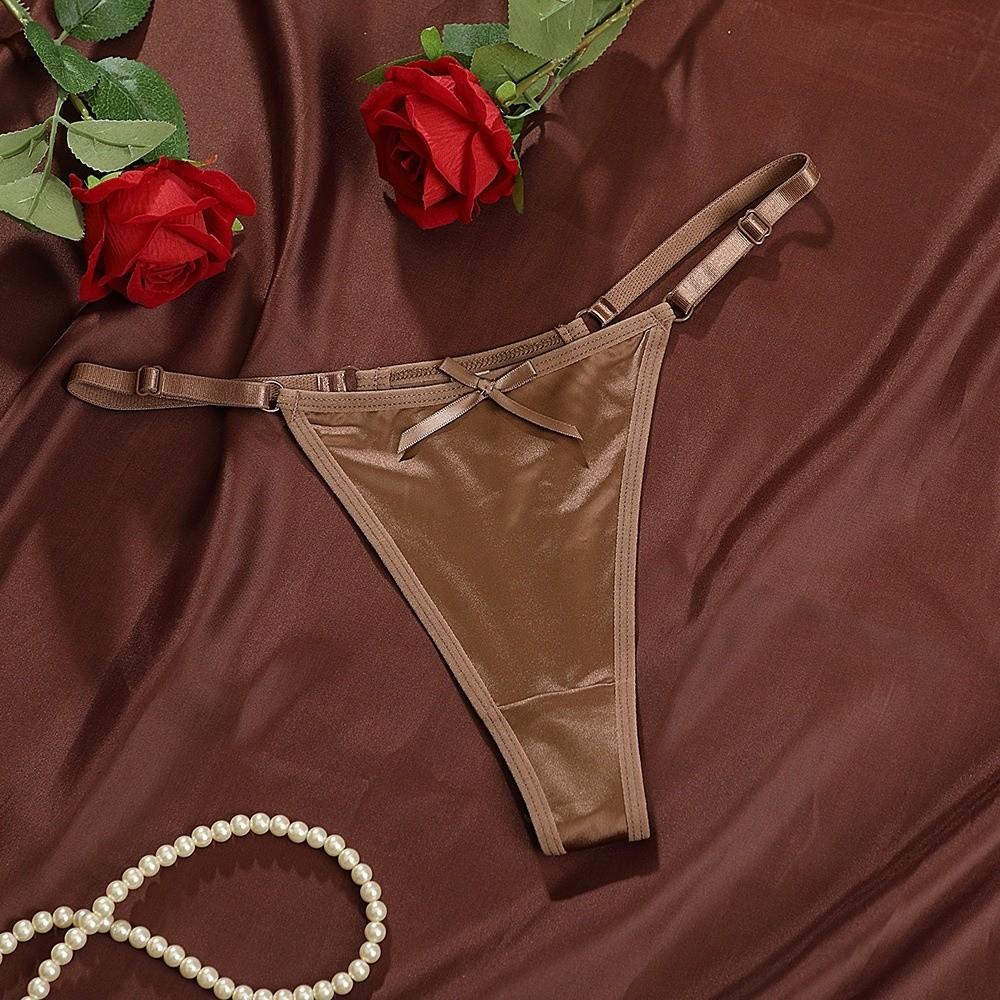 Low Waist Sheer Satin Bow Thong G Strings Romantic T Panties T-Back Brocade Briefs Women  Home