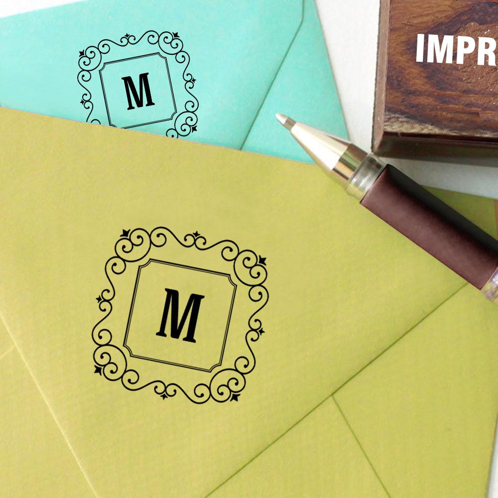 Printtoo Monogram Letter Square Swirl Border M Odd Mounted Rubber Stamp Office