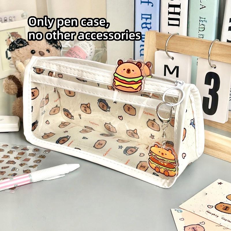 Cartoon Capybara Pencil Bag Large Capacity Storage Bags Students Pen Case Stationery Organizer Multi-Functional Makeup Bag
