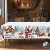 1 Piece Of Merry Christmas Themed Printed Tablecloth, Retro Country Farmhouse Style, Santa Claus, Snowman, Snow Scene Pattern Design, Suitable For Chr