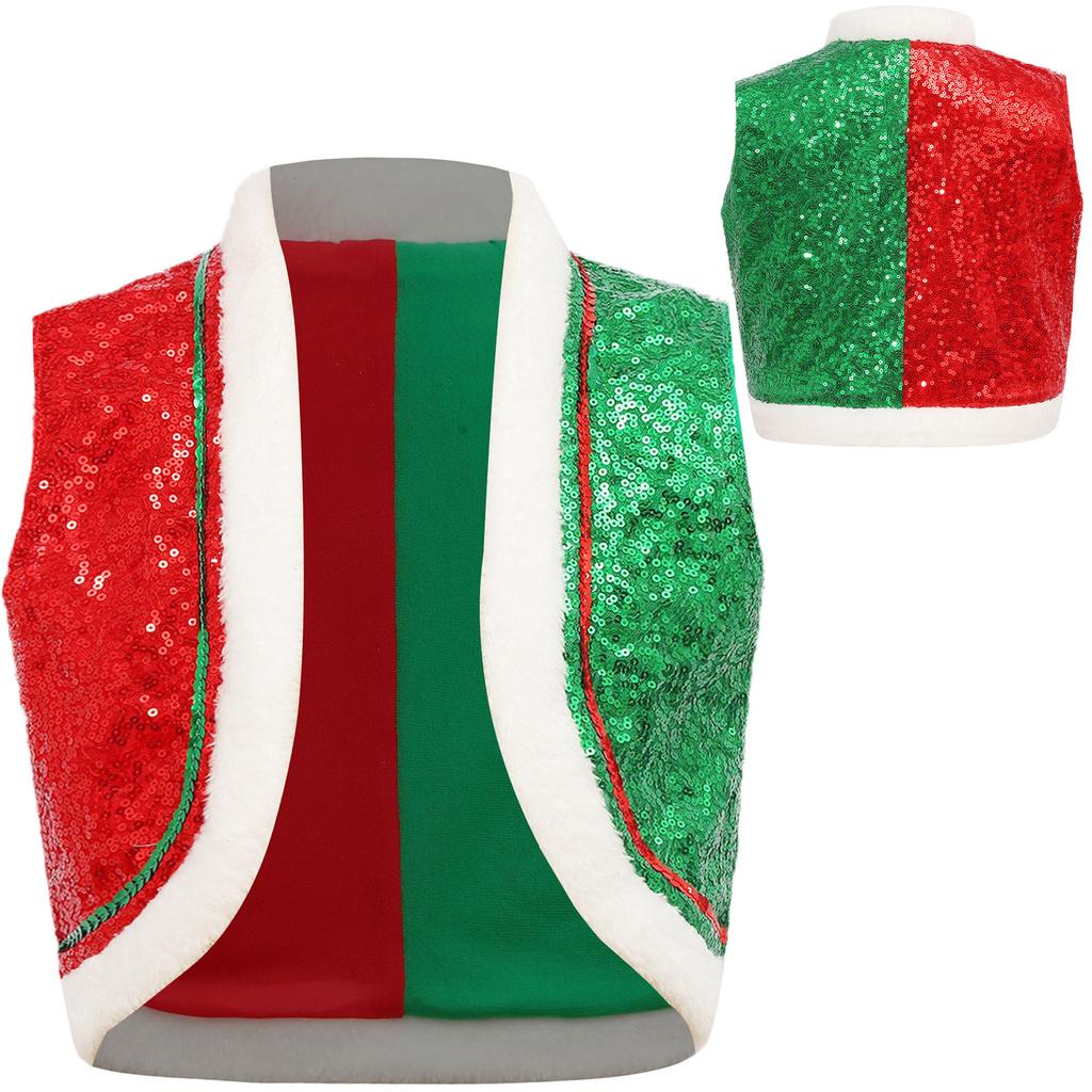 Boys Girls Circus Dance Waistcoat Kids Sleeveless Santa Elf Vest for Christmas Halloween Performance
