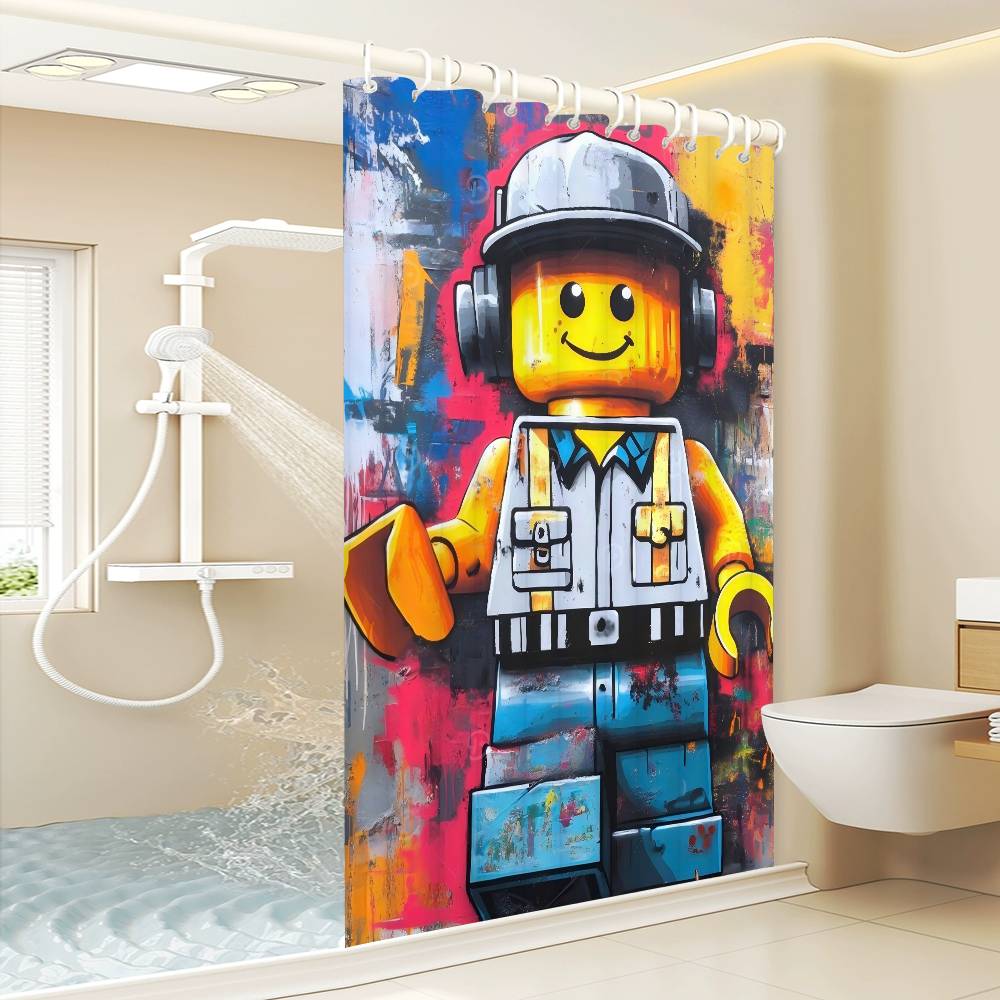 Cartoon Abstract Fun Various Occupations L-Legos Shower Curtain, Bathroom Decorative Shower Curtain, Waterproof Shower With Hook