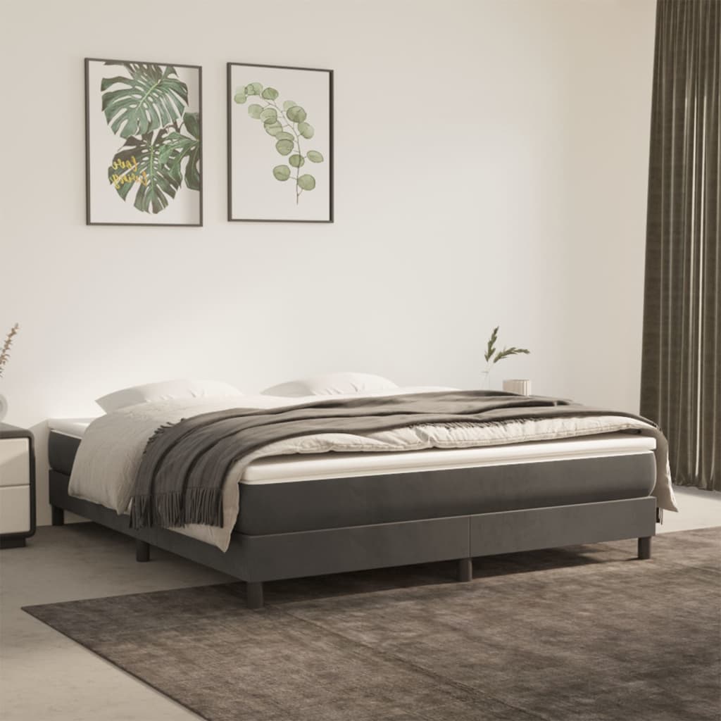 Box Spring Bed Frame Dark Grey 180 x 200 cm Velvet