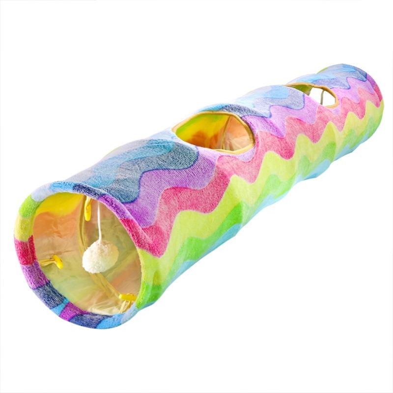 Flanell Regenbogen Katzen Tunnel mit Bällen Faltbares Trainingsröhrenzelt Kaninchenloch Spiel für Katzen Spielzubehör