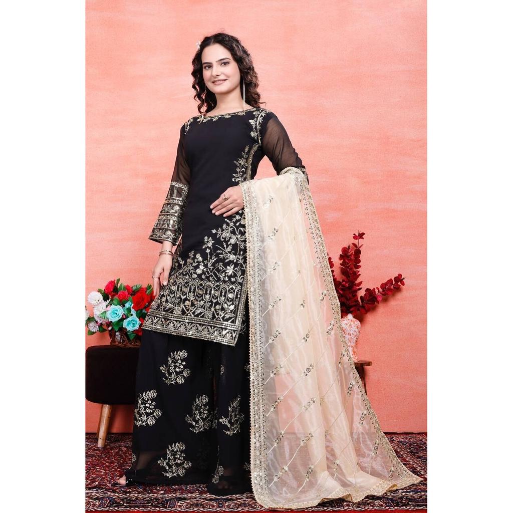 BOLLYOOD PAKISTANI DESIGNER SALWAR KAMEEZ WOMEN INDIAN PARTY WEAR SHARARA SET VFP-1887a