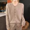 2024 Women's Loose V-Neck Pure Wool Knit Cardigan - Autumn/Winter Plus Size French Style Outerwear