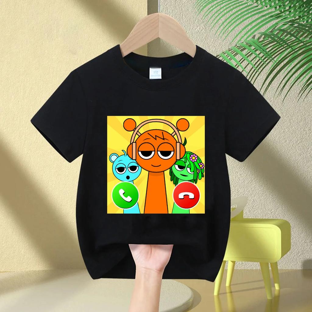 2026 summer short sleeved Sprunki cute and fashionable boy and girl comfortable round neck pure cotton short sleeved Tshirt