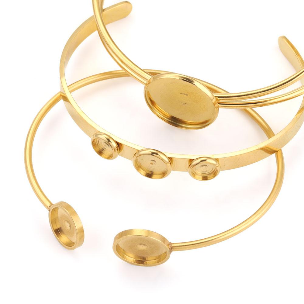 2 Stück Verstellbare Edelstahl Goldplattierte Armbänder Schmuckzubehör Passend für 12mm Cabochon Basis DIY Armband zur Schmuckherstellung