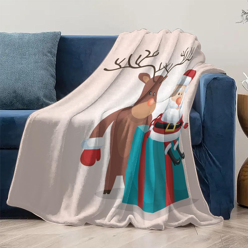 Santa Claus Reindeer Christmas Blanket Cozy Throw Soft Warm Holiday Home Decor Gift Festive Flannel Bedspread Kids Room Decor