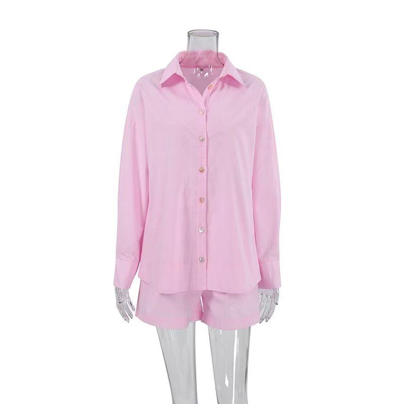 

Fashion Style Long Sleeves Shirt Shorts Loose Fashion Suit Long Sleeve Shirt Shorts Suit Pink L